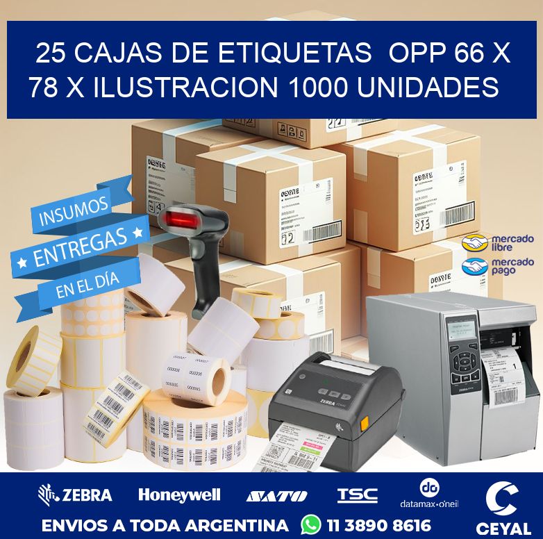 25 CAJAS DE ETIQUETAS  OPP 66 x 78 X ILUSTRACION 1000 UNIDADES