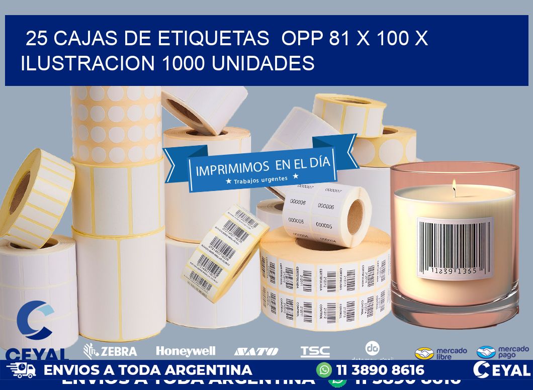 25 CAJAS DE ETIQUETAS  OPP 81 x 100 X ILUSTRACION 1000 UNIDADES