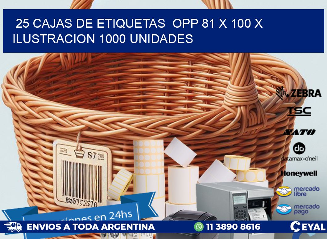 25 CAJAS DE ETIQUETAS  OPP 81 x 100 X ILUSTRACION 1000 UNIDADES