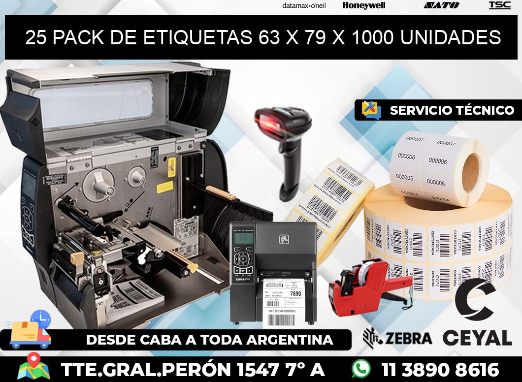 25 PACK DE ETIQUETAS 63 x 79 X 1000 UNIDADES