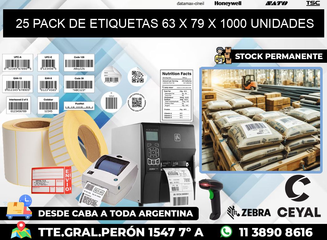 25 PACK DE ETIQUETAS 63 x 79 X 1000 UNIDADES