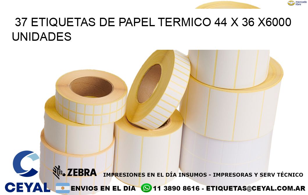 37 ETIQUETAS DE PAPEL TERMICO 44 x 36 X6000 UNIDADES