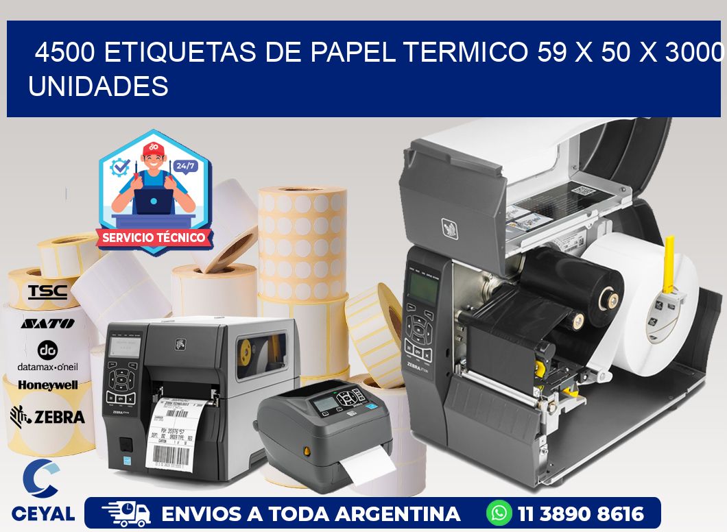 4500 ETIQUETAS DE PAPEL TERMICO 59 x 50 X 3000 UNIDADES