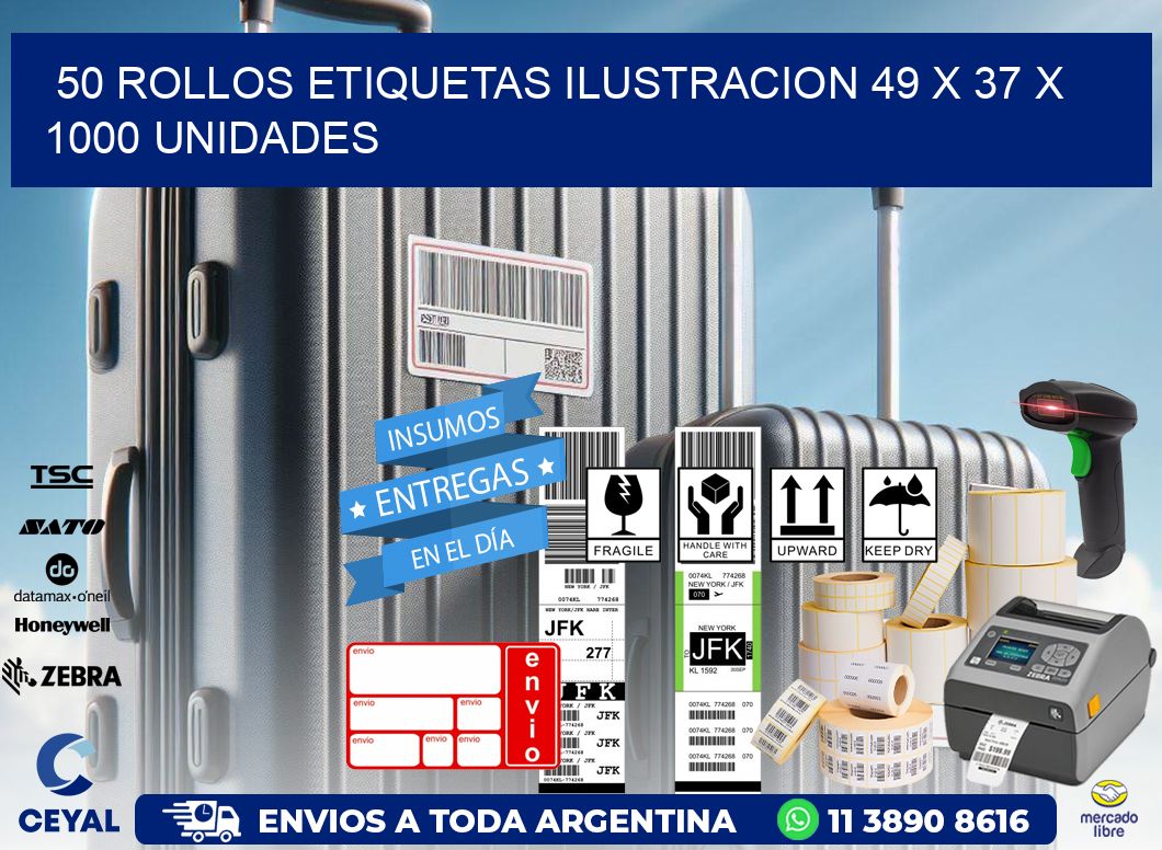 50 ROLLOS ETIQUETAS ILUSTRACION 49 x 37 X 1000 UNIDADES