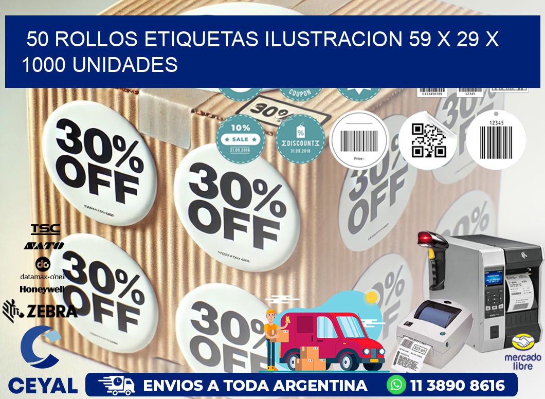 50 ROLLOS ETIQUETAS ILUSTRACION 59 x 29 X 1000 UNIDADES