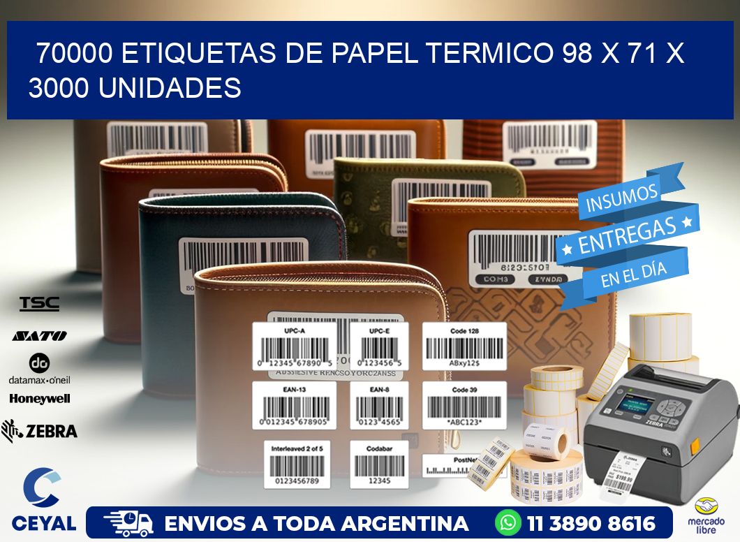 70000 ETIQUETAS DE PAPEL TERMICO 98 x 71 X 3000 UNIDADES