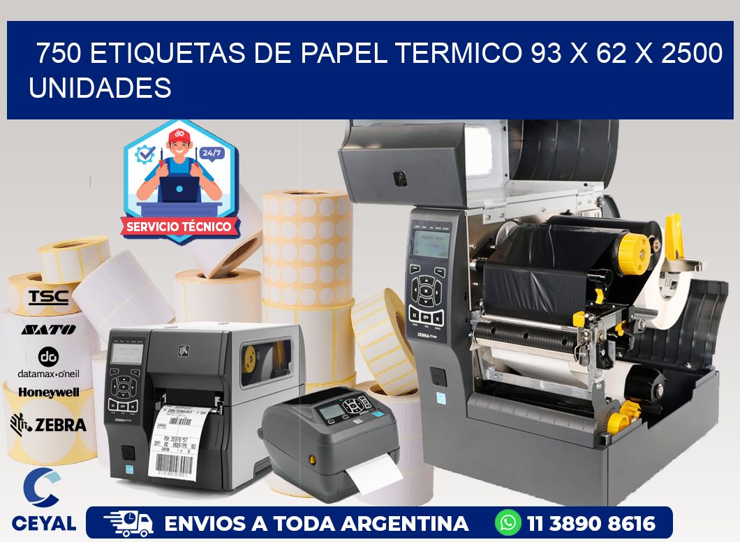 750 ETIQUETAS DE PAPEL TERMICO 93 x 62 X 2500 UNIDADES