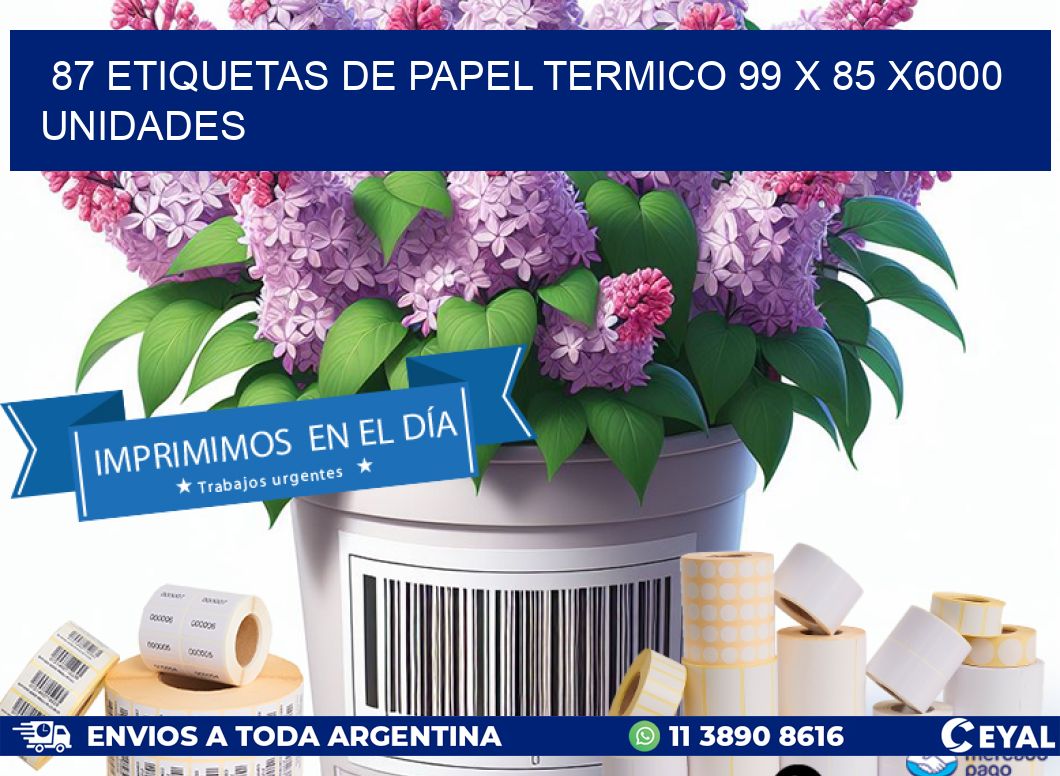 87 ETIQUETAS DE PAPEL TERMICO 99 x 85 X6000 UNIDADES