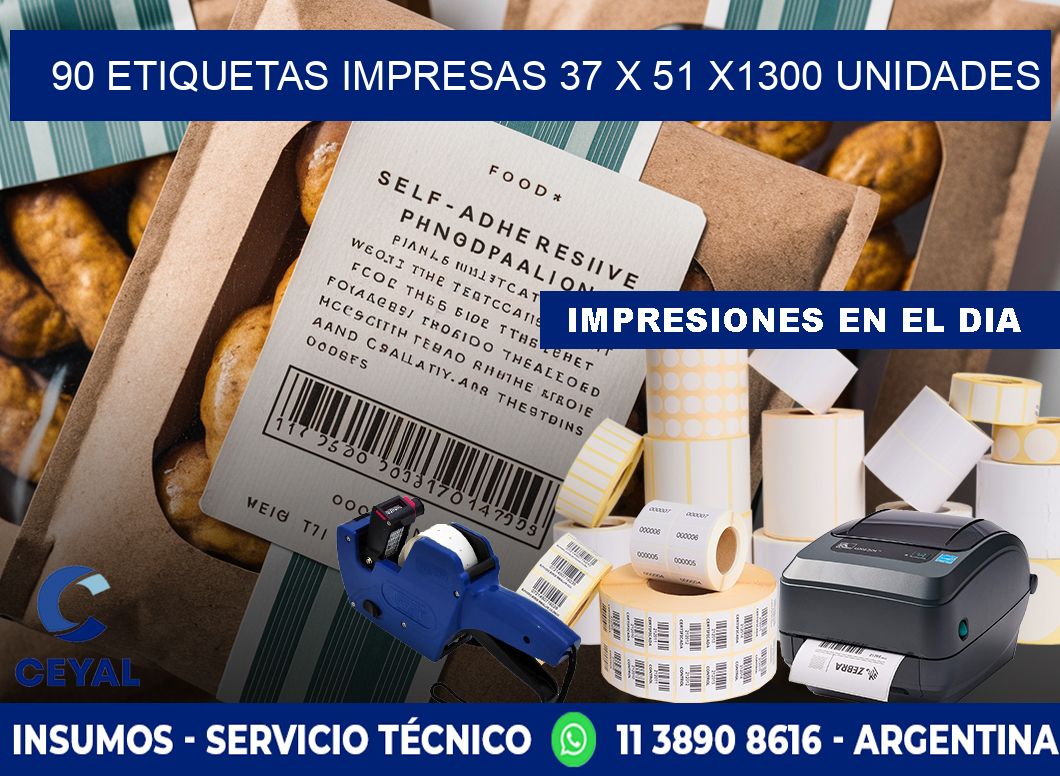 90 ETIQUETAS IMPRESAS 37 x 51 X1300 UNIDADES