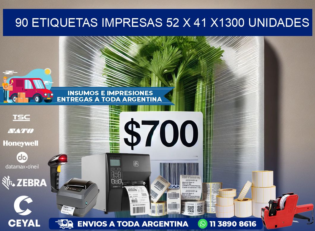 90 ETIQUETAS IMPRESAS 52 x 41 X1300 UNIDADES