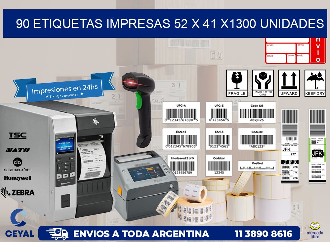 90 ETIQUETAS IMPRESAS 52 x 41 X1300 UNIDADES