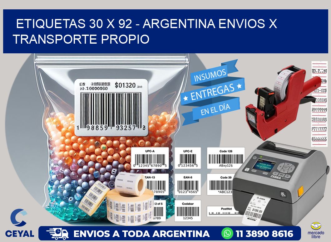 ETIQUETAS 30 x 92 - ARGENTINA ENVIOS X TRANSPORTE PROPIO