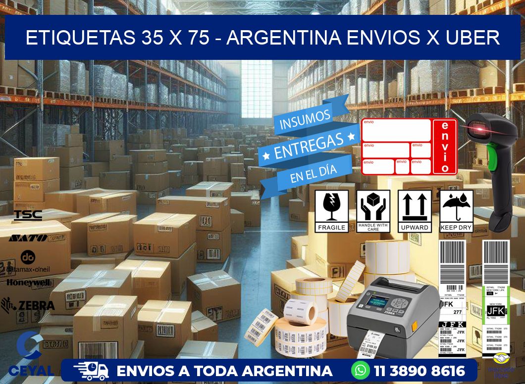 ETIQUETAS 35 x 75 - ARGENTINA ENVIOS X UBER