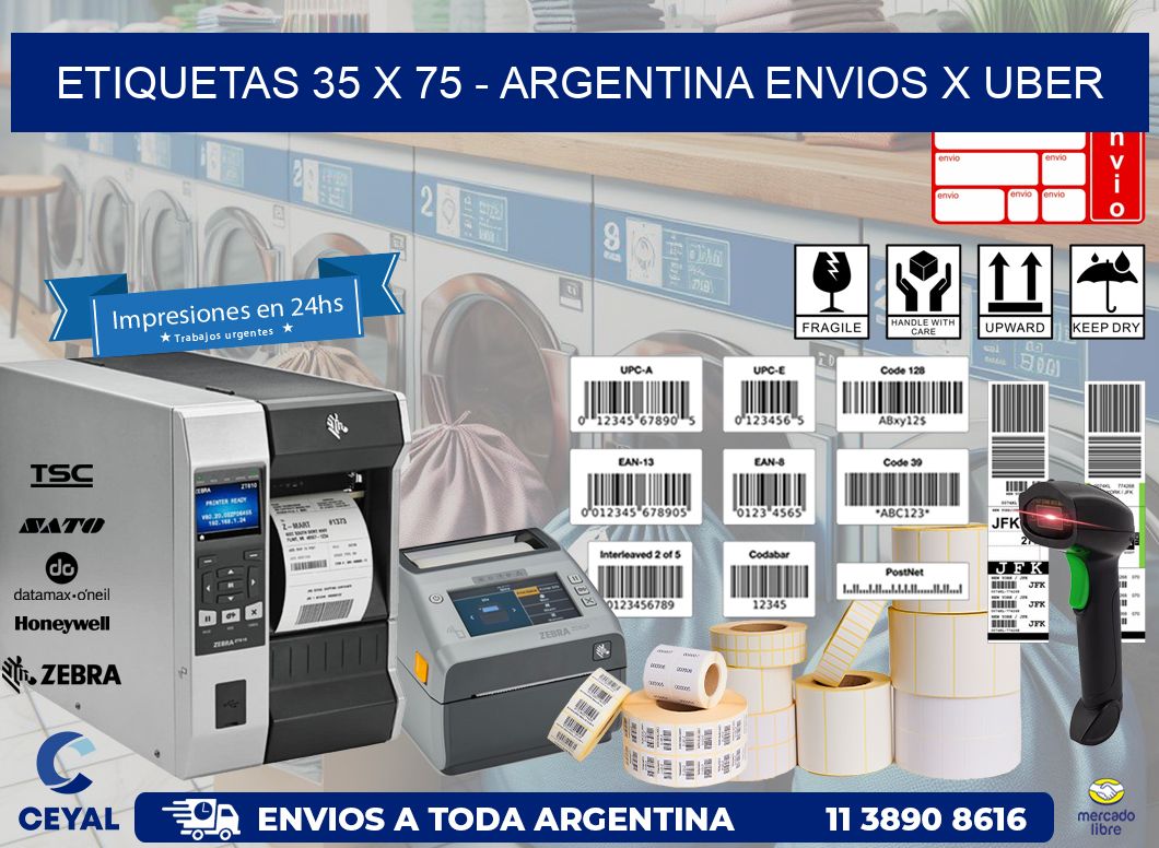 ETIQUETAS 35 x 75 - ARGENTINA ENVIOS X UBER