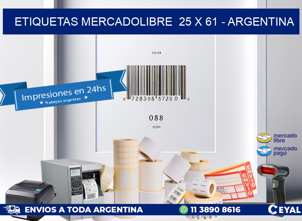 ETIQUETAS MERCADOLIBRE  25 x 61 - ARGENTINA