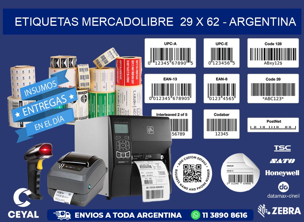 ETIQUETAS MERCADOLIBRE  29 x 62 - ARGENTINA