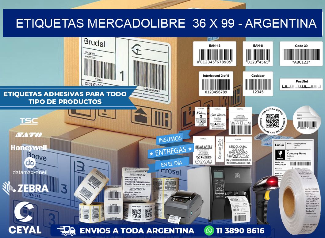 ETIQUETAS MERCADOLIBRE  36 x 99 - ARGENTINA