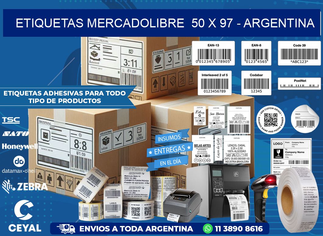 ETIQUETAS MERCADOLIBRE  50 x 97 - ARGENTINA