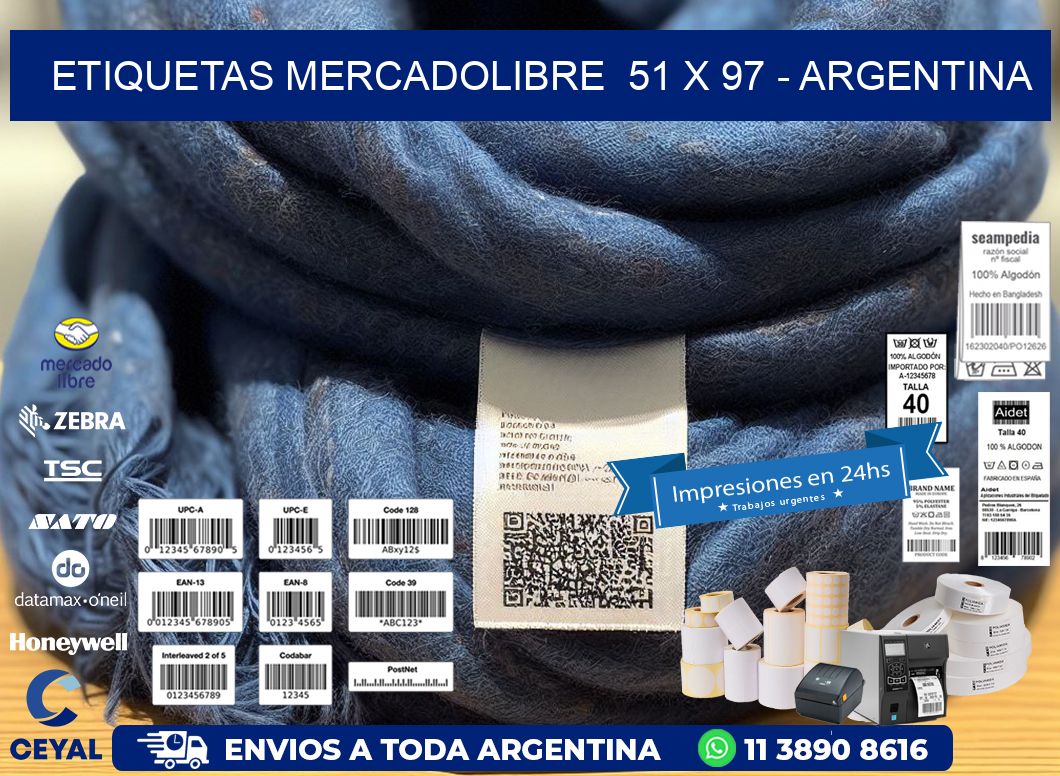 ETIQUETAS MERCADOLIBRE  51 x 97 - ARGENTINA