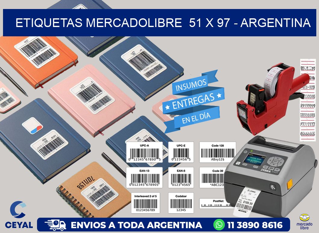 ETIQUETAS MERCADOLIBRE  51 x 97 - ARGENTINA