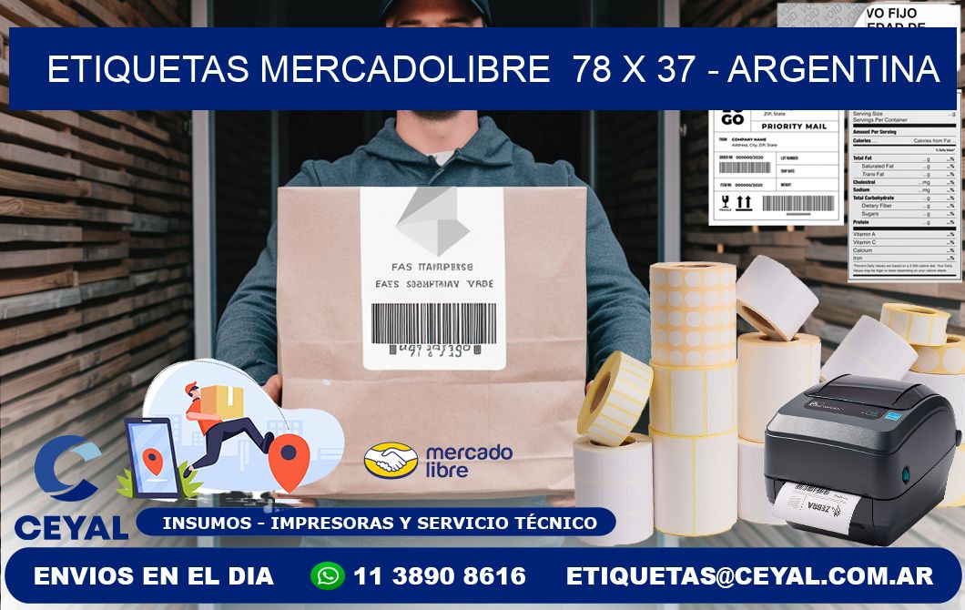 ETIQUETAS MERCADOLIBRE  78 x 37 - ARGENTINA