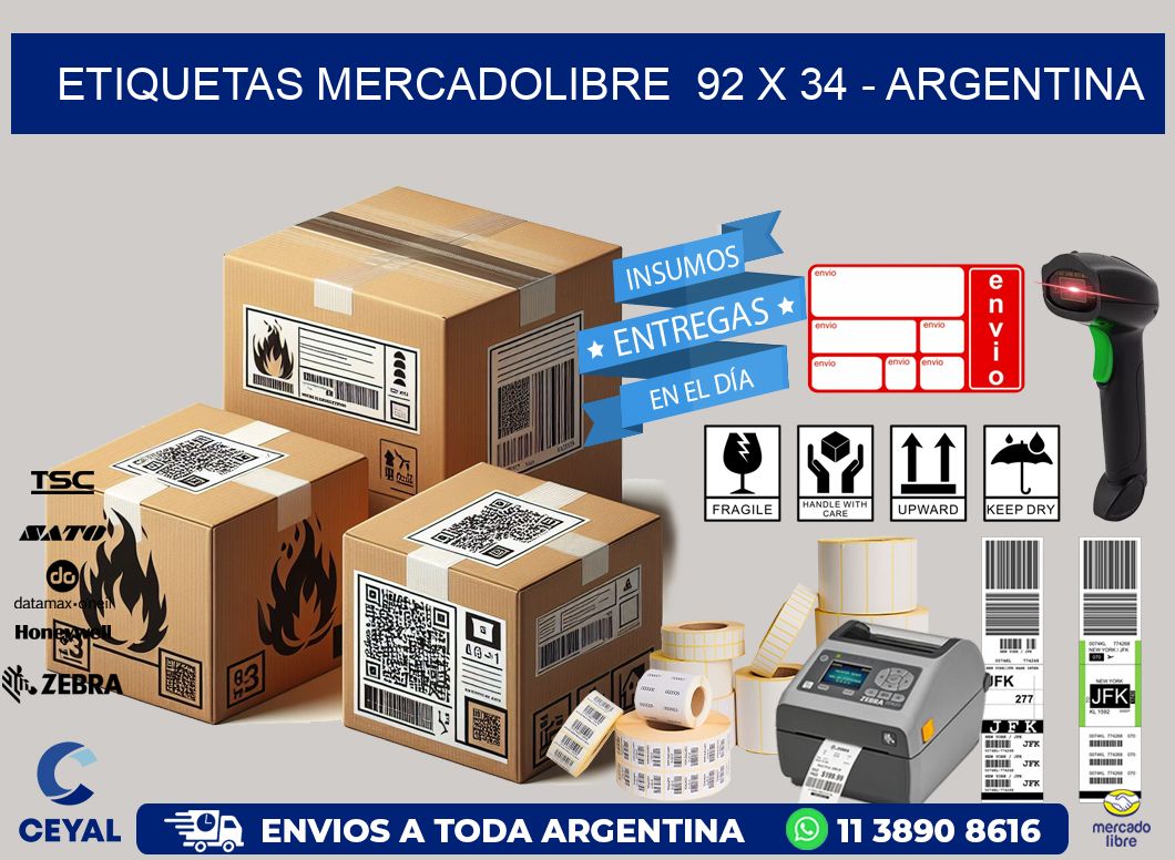 ETIQUETAS MERCADOLIBRE  92 x 34 - ARGENTINA