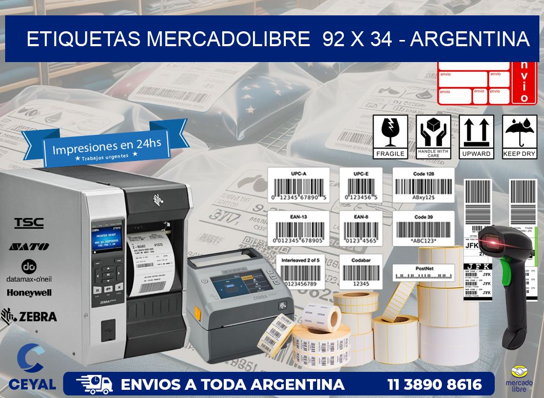 ETIQUETAS MERCADOLIBRE  92 x 34 - ARGENTINA