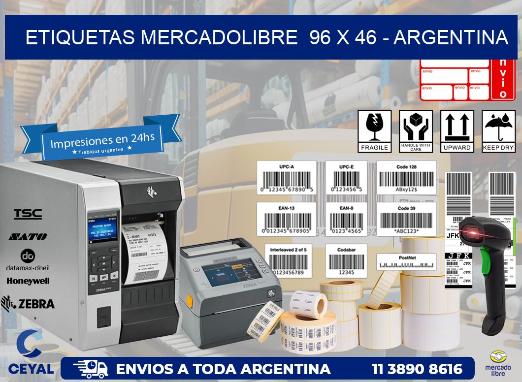 ETIQUETAS MERCADOLIBRE  96 x 46 - ARGENTINA